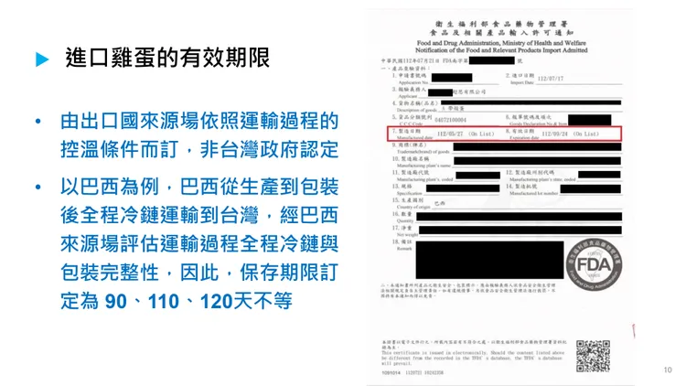 農業部說明進口雞蛋保存期限議題。農業部提供