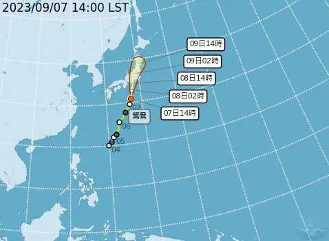 鴛鴦颱風預估路徑。取自氣象局網站