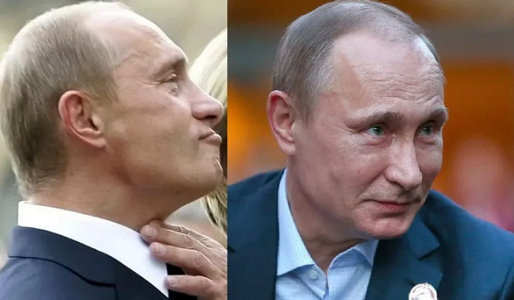 烏克蘭國防部情報局長布達諾夫表示，他確信俄羅斯總統普丁「早已死亡」一年多了。他認為普丁的耳朵「不一樣」了，左圖是「真普丁」，右圖是「替身」。合成畫面。資料照片