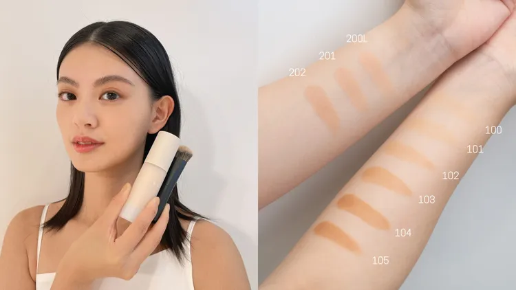 持妝凝膠粉霜Model上妝與手部試色。左圖張家玲攝、右圖品牌提供
