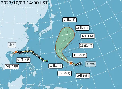 布拉萬颱風預估走向。取自氣象署網站