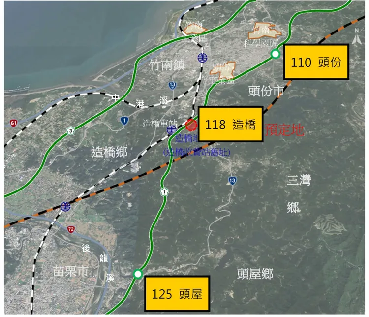 國道1號增設造橋交流道工程計畫示意圖。高公局提供