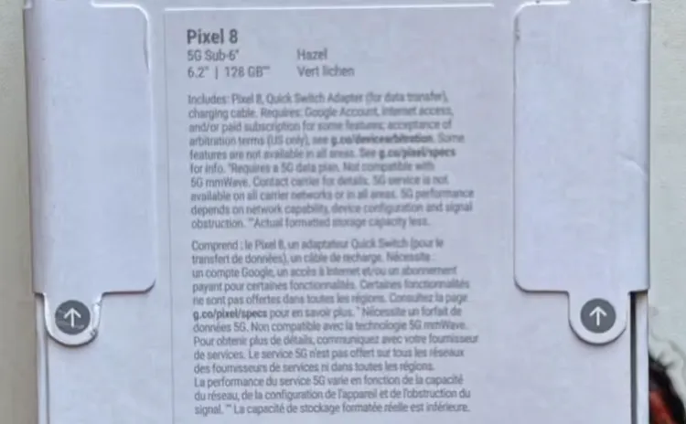 圖為Pixel 8包裝盒背面照。照片來源@PBK
