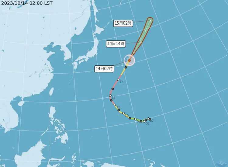颱風預估走向。取自氣象署網站
