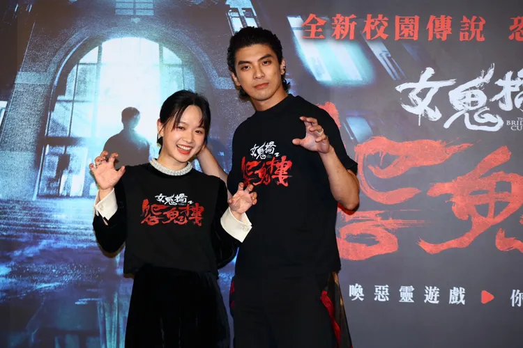 嚴正嵐（左）產後首度拍攝的電影就是《女鬼橋2》。彭欣偉攝