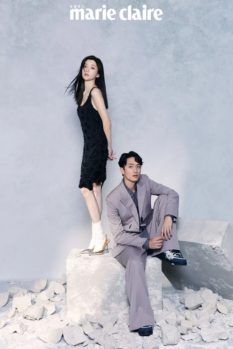 郭雪芙（左）、劉俊謙（右）拍攝《Marie Claire美麗佳人》封面。《Marie Claire美麗佳人》提供