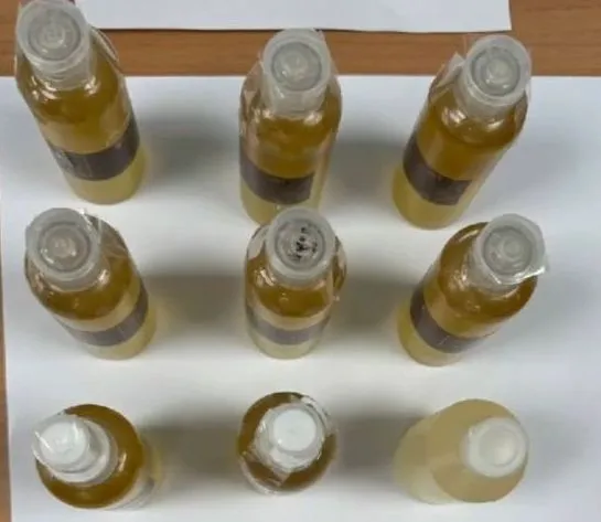 查獲的9罐卡西酮類罐裝菸油。保大提供