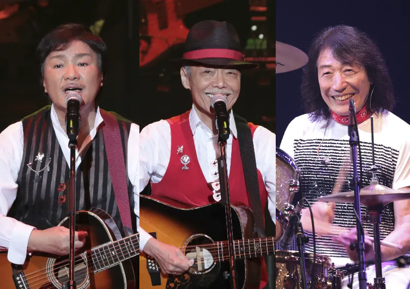 谷村新司(中)除了個人活動,也和好友堀內孝雄(左)、矢澤透合組樂團「愛麗絲」。翻攝Shinji_T_Staff推特