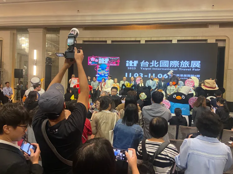 ITF台北國際旅展展前記者會宣布共1300個攤位爆棚展出。陳揚盛攝