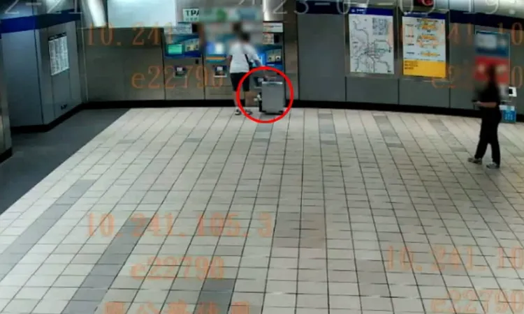 男子在有人靠近時，還刻意用行李箱遮擋。翻攝畫面