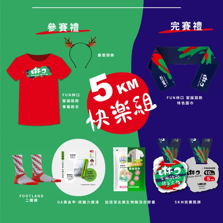 林口聖誕路跑分組5公里快樂組物資包(參賽禮及完賽禮)。區公所提供