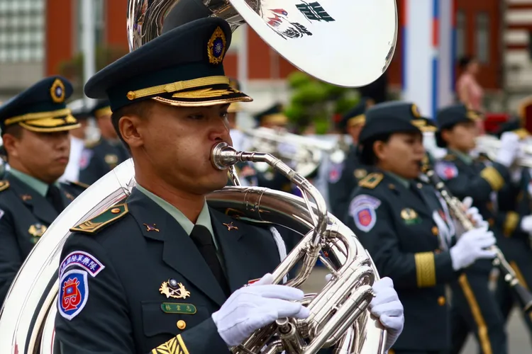 三軍樂儀隊國慶大會演出。彭欣偉攝