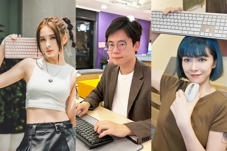 Logitech個人協作解決方案廣受各界好評，輕鬆打造智慧舒適辦公空間(左起：品牌好友安心亞、內容創作者亨利溫、3C Youtuber Linda 零打)。業者提供