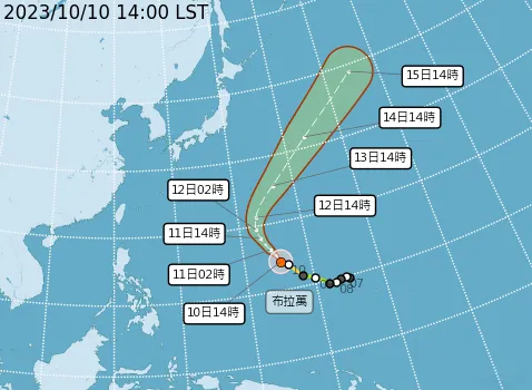 颱風預估走向。取自氣象署網站