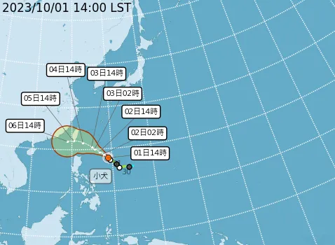 颱風小犬走向預測。氣象署提供