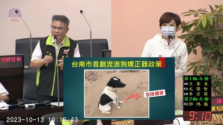 市議員陳怡珍質詢流浪犬矯正器成效。陳怡珍提供