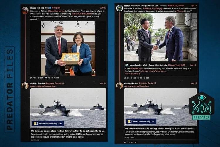 「掠奪者檔案」報告指出，4月14日
@Joseph_Gordon16背後操作者在總統蔡英文的推特發文下方放上攻擊連結，同一天也在外交部推特帳號進
行同樣動作。（截自Mediapart網站）中央社