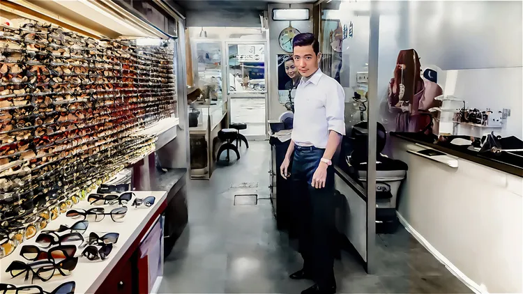 粉專把黑白照片上色，還幫眼鏡行老闆把被遮住的腿部補正，讓家人重拾他當年在店內認真執業的鮮明記憶。臉書粉專「Tony的老照片修復」提供