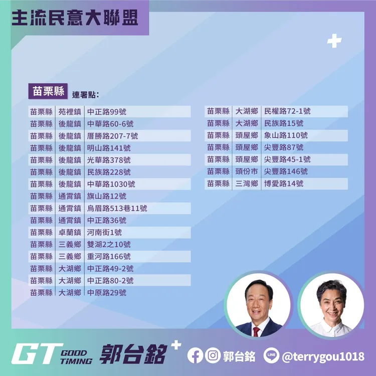 郭台銘這次新增7縣市站點。翻攝郭台銘臉書