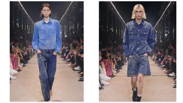 金線星座圖案點綴牛仔裝。品牌提供