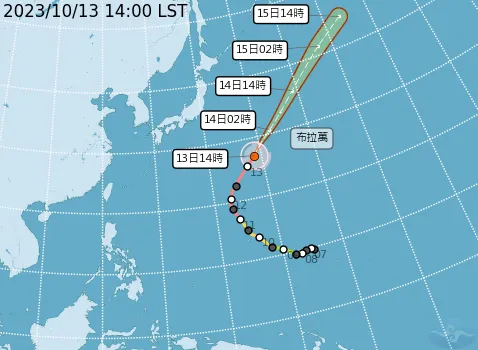 颱風預估走向。取自氣象署網站