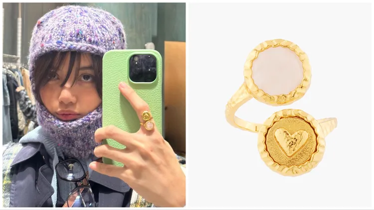 Lisa配戴的同款現已買不到。Les Néréides粉紅石英寶石戒指，4100元。左圖翻攝Lisa IG、右圖品牌提供