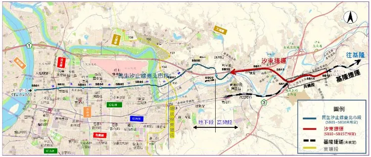 捷運民生汐止線路線圖。北市捷運局官網