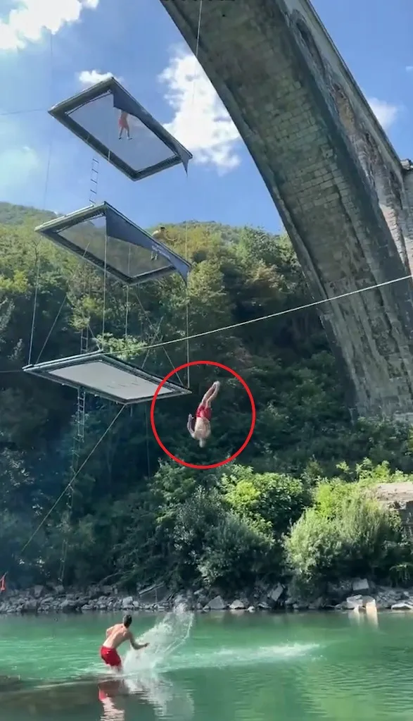 60英尺高空彈跳水。YouTube@Jesse Heffels 提供