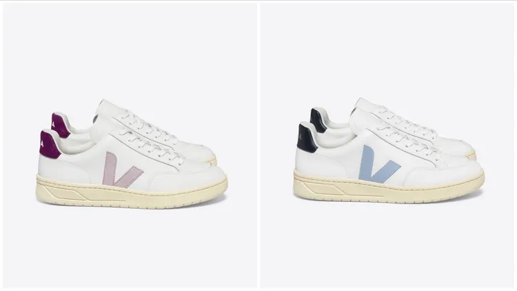 V-12皮革款粉紫拼色與天藍拼色，各5800元。品牌提供