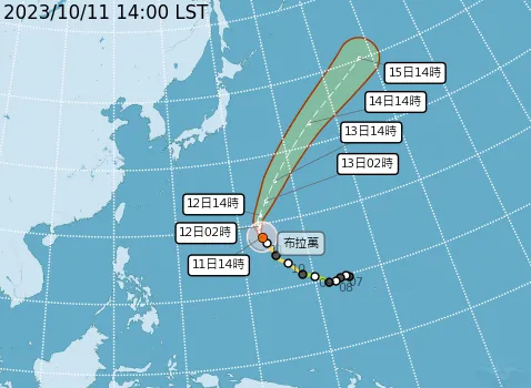 布拉萬預估走向。取自氣象署網站