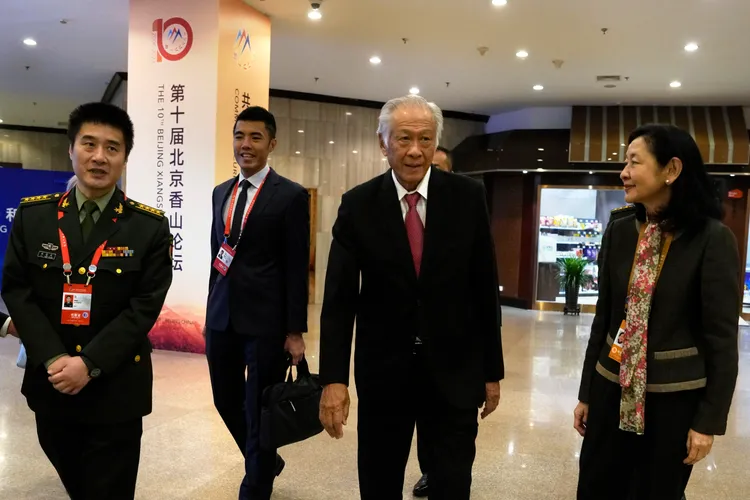 新加坡國防部長黃永宏今天在北京出席香山論壇。美聯社