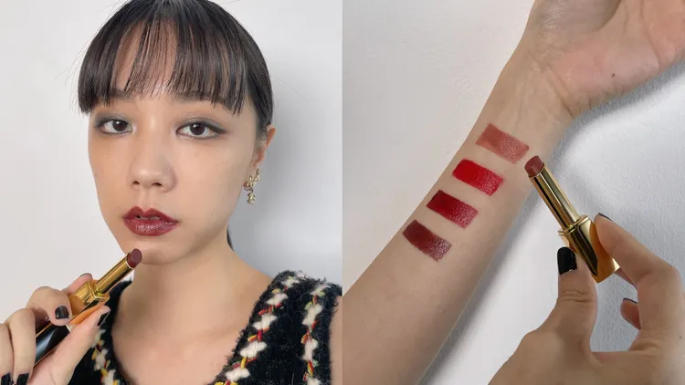 Model示範超炫耀精萃唇膏#867以及手部試色。張家玲攝