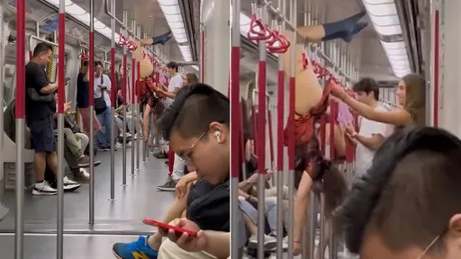 車廂倒吊「豪放秀紅內褲」　洋妞94狂！同伴急忙幫遮蜜臀