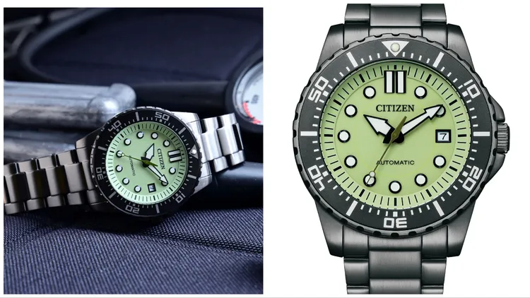 CITIZEN夜光型者限定自動上鍊NJ0177-84X潛水錶，43mm，不鏽鋼錶殼，不鏽鋼錶帶，1萬4900元。品牌提供