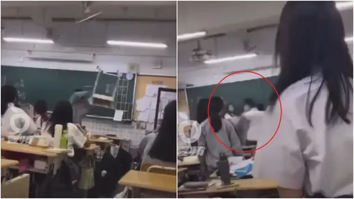 嫌老師下課太慢還手機 男學生爆走翻桌打女同學影片曝
