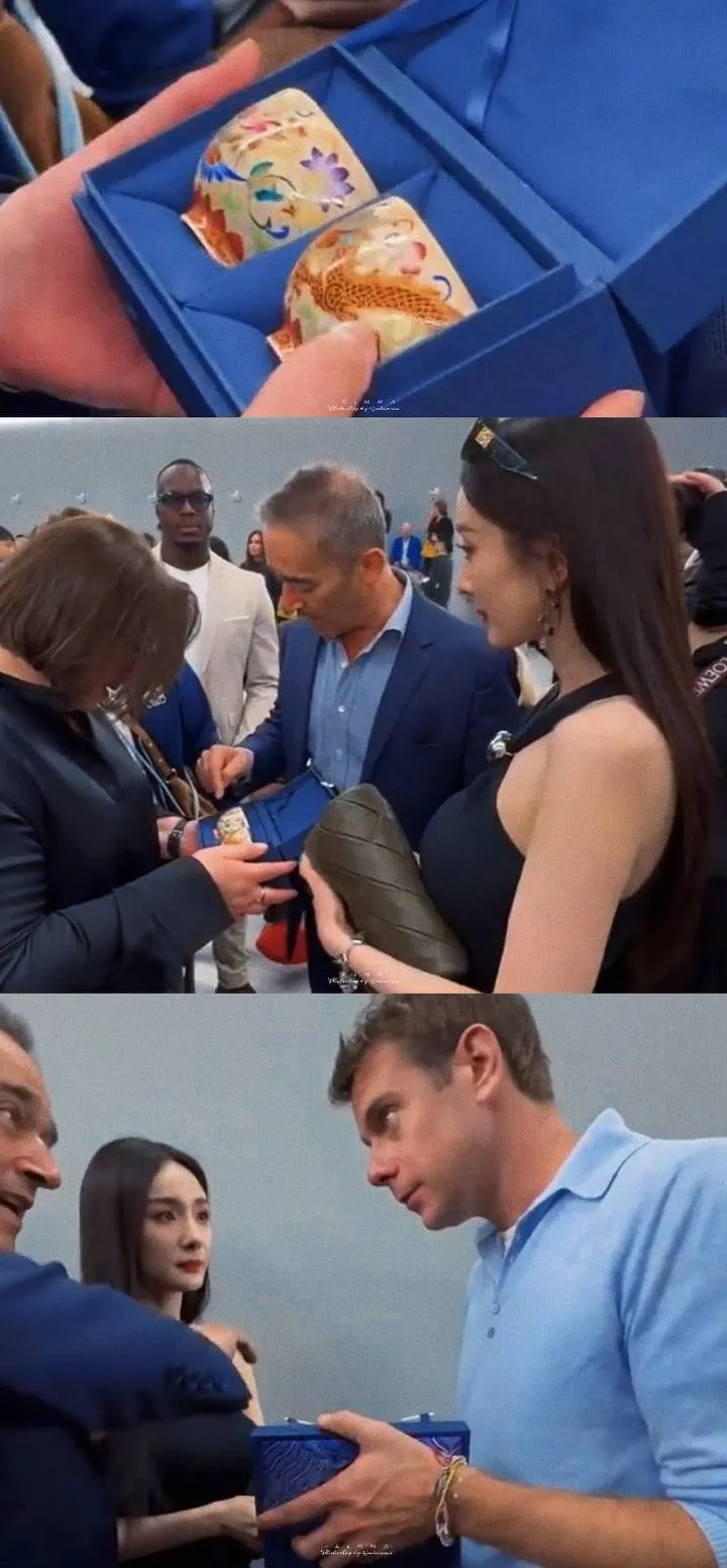 楊冪送景德鎮瓷器給LOEWE高層。翻攝微博