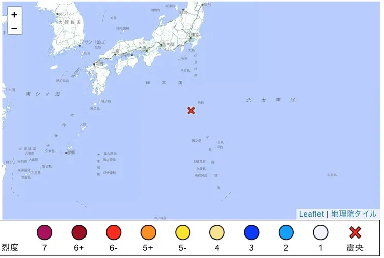 震央圖。翻攝日本氣象廳