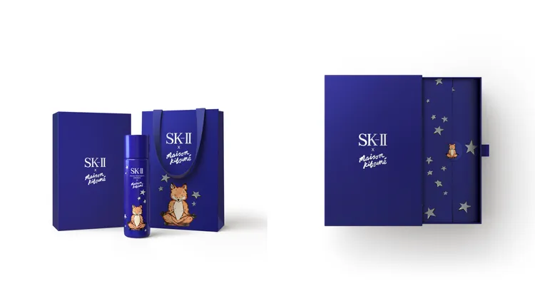 SK-II x Maison Kitsuné青春露，包裝紙與紙袋都別有用心。品牌提供
