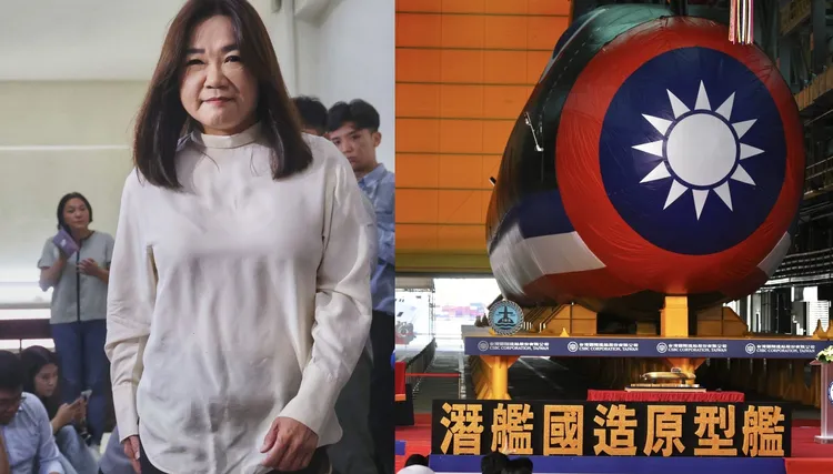 潛艦國造海鯤號(右)上月底舉行下水命名典禮，馬文君(左)被爆外洩相關機密。資料照片