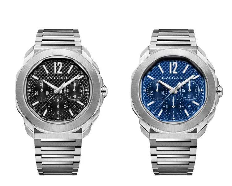 Octo Roma Chronograph計時腕錶，42mm，精鋼錶殼，巴黎飾紋錶面，拋光與緞面拋光精鋼錶鍊，BVL 399 自動上鍊機械機芯，動力儲存42小時，防水深度100米。品牌提供