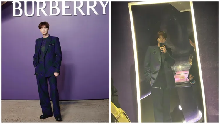 李鍾碩換上紫、綠撞色的格紋西裝。翻攝李鐘碩IG