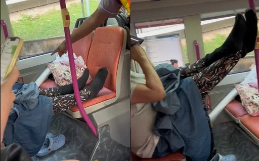 大媽搭公車雙腳高翹對座 遭制止竟發飆把腳翹更高
