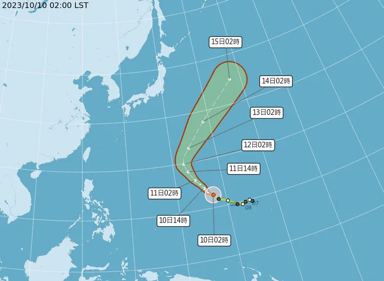 布拉萬颱風預估走向。取自氣象署網站