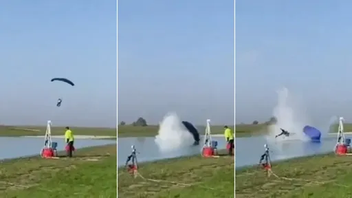 驚悚影片|成功3700次「失誤1次毀了」 跳傘大師急墜撞水池斃命