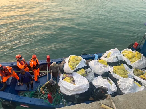 中國可疑船隻犯我海域 巡防艇強勢登船!查獲7噸重走私內臟