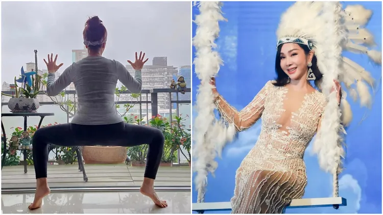 67歲藝人陳美鳳平時勤練瑜伽，雕塑美魔女身形。左圖翻攝陳美鳳臉書，右圖民視提供
