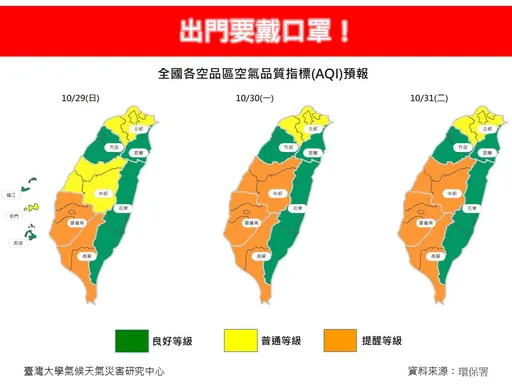 出門戴口罩！5縣市空氣品質不佳 連3天空汙累積範圍擴大　