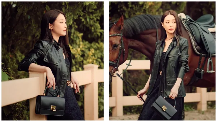 謝欣穎以率性的黑色皮外套演繹同色系包款。品牌提供