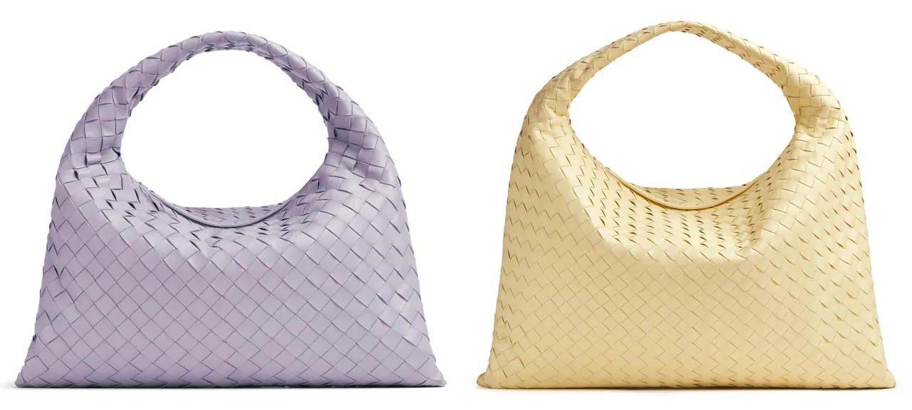 BOTTEGA VENETA全新HOP包淺紫、淺黃色,大型13萬8600元、小型9萬8700元。品牌提供