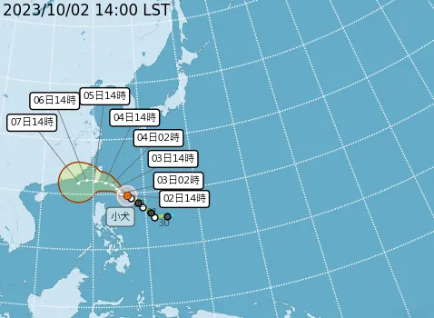 小犬颱風預估走向。取自氣象署網站